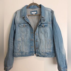 LOFT Light Blue Denim Jean Jacket with Horseshoe Patch